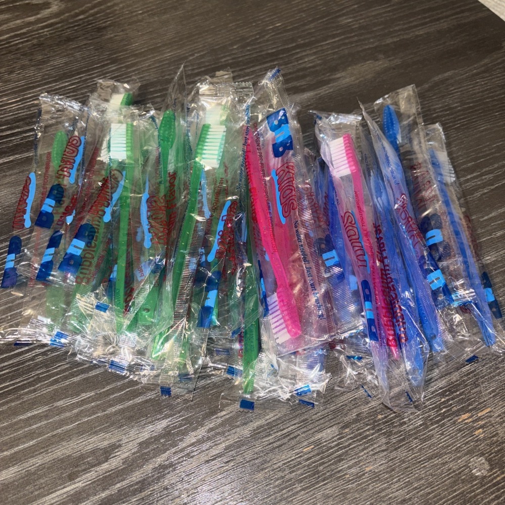 BNB Disposable Pre-Pasted Toothbrushes 27 Individually Wrapped Bubble Gum Flavor